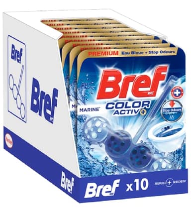 Bref WC Color Activ+ Marine – Lot de 10 Blocs WC (10x50g) – Produit Nettoyant WC – Eau Bleue + Stop Odeurs