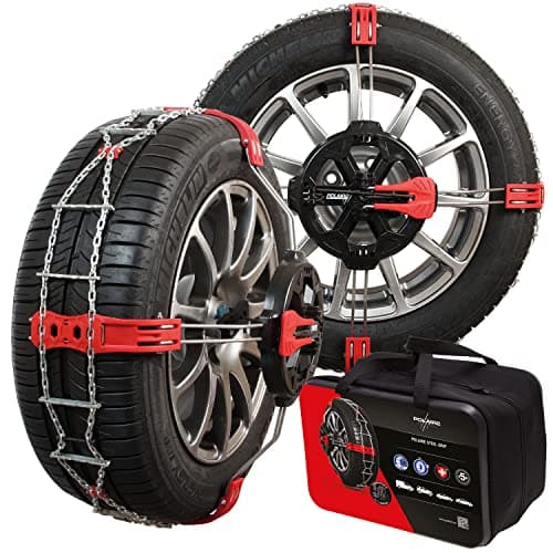 Polaire Steel Grip - Paire de Chaines à Neige Frontales Pour Pneu Auto - Adhérence et Grip d'une Chaine - Sur Neige et Glace - Tension et Montage Rapide et Facile - Tension et Centrage automatiques