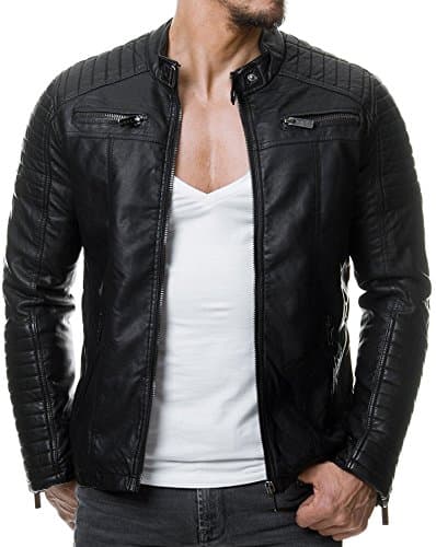 Red Bridge Hommes Veste Simili-Cuir Côtelé Cuir-Véritable Blouson Transition Moto Coton Vestes, Noir - Similicuir, XXL