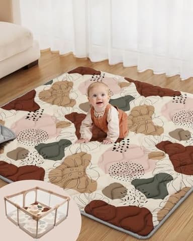 Lambluefly Tapis d'eveil Bebe, épaissi Tapis de Jeux Bebe 127x127cm, Antidérapant, Lavable en Machine, Pliable Tapis d'éveil et de Jeux, Tapis Sol Bebe de Jeu Pour Parc, Conception de Style Bohème