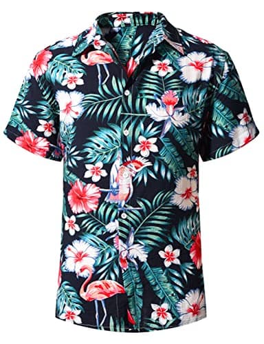 heekpek Chemise Hawaienne Homme Manches Courtes Funky Hawaïenne Chemises Ete Fleur Aloha Imprimé Plage Casual, Fleur Noir, Taille XL