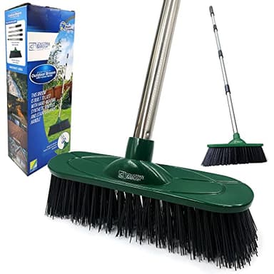 Balai de jardin robuste en poils synthétiques de 25,4 cm et manche en acier inoxydable à 4 sections, brosse de balayage rigide pour l'extérieur pour nettoyer les cours, et les allées