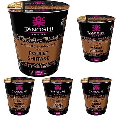 TANOSHI Cup Nouilles japonaises instantanées - Saveur Poulet Shitaké, 65 g, Pour 1 personne (Lot de 5)