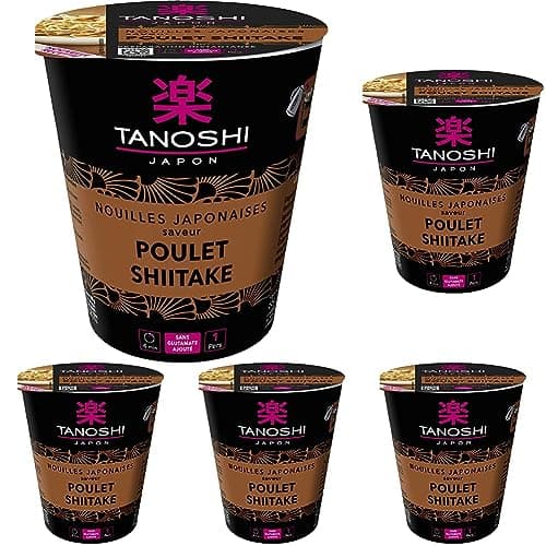 TANOSHI Cup Nouilles japonaises instantanées - Saveur Poulet Shitaké, 65 g, Pour 1 personne (Lot de 5)