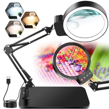 NZQXJXZ 10X 30X Loupe avec Lumière et Support, Lampe Loupe Éclairée à 36 LED, 3 Modes de Couleur, Lampe de Bureau Loupe Mains Libres pour la Lecture, l'Artisanat, Les Loisirs, Le Travail de Près