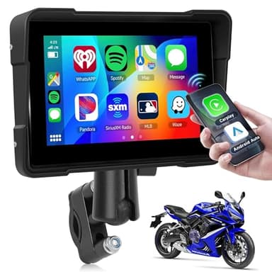 Rimoody Carplay Moto, 5 Pouces Stéréo de Voiture Portable à HD Écran Tactile, IP67 Étanche avec Android Auto Airplay/Android Cast/Bluetooth/EQ/SD/Commande Vocale/AUX/USB/SD