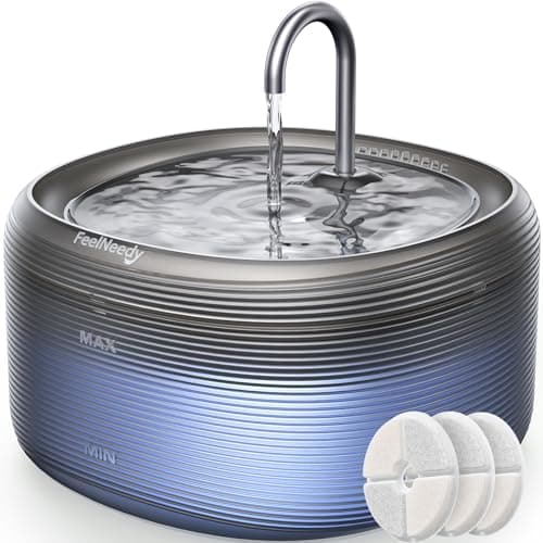 Fontaine a Eau Chat FEELNEEDY 3,2L Fontaine à Eau pour Chats Ronde avec Robinet, Distributeur d'eau Chat Silencieux avec LED, 2 Modèles Débit d'eau, Bac de 210 ML, avec 3 Filtre et Chargeur