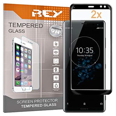 REY [Lot de 2] Protecteur d'écran 3D pour Sony Xperia XZ3, Noir, Verre Polycarbonate de qualité supérieure