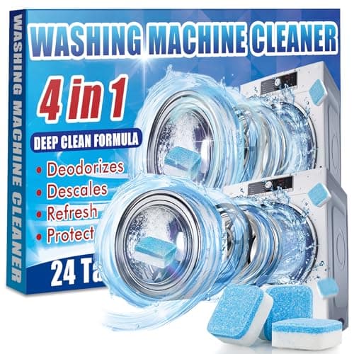 Nettoyant lave-linge, Nettoyant machine à laver 24 tablettes, fonction 4 en 1, compatible avec les lave-linge HE, à chargement par le haut et par l'avant, élimine les odeurs, la saleté et les dépôts