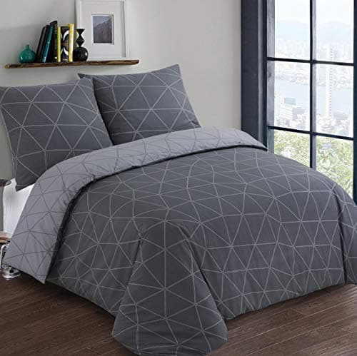 Vision - Parure de lit Réversible - Hugo Gris Anthracite/Gris - Set de Housse de Couette 240 x 220 cm avec 2 taies d'oreiller pour lit 2 Personnes - 100% Coton