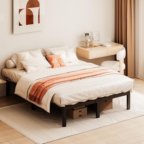 Stanew Lit 160x200 avec Sommier, 36 cm Sommier Plateforme Métallique, Cadre de Lit 160 x 200cm pour Rangement sous Le lit, Sommier 160x200 avec 9 Pieds, Assemblage Facile, Adapté à Tous Les Matelas