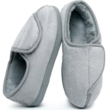 Git-up Pantoufles Diabétiques en Mousse à Mémoire de Forme pour Femmes Arthrite Œdème Chaussons Confortables Réglables Bout Fermé, Gray 8