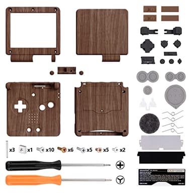 eXtremeRate Coque Customisée avec Boutons Complète pour GBA SP Gameboy Advance SP, Coque Remplacement Compatible avec Écrans IPS et LCD Standard, Console et Écran Non Incluse,Grain de Bois