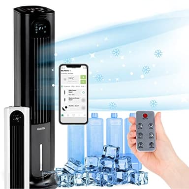 Klarstein Rafraichisseur d'Air Mobile 5 en 1, Refroidisseur d'Air par Evaporation avec Humidificateur, Ventilateur, Ioniseur, Climatiseur Mobile Sans Évacuation, Mode Nuit, 85W, Débit d'Air 3306m³/h