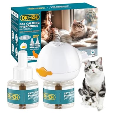DKundZH Diffuseur Pheromones Chat 3 en 1, 60 Jours Diffuseur Feromone pour Chat, Aide à Réduire Les Signes de Stress chez Les Chats et Les Chatons (1 Diffuseurs + 2 Recharges 48 ML)