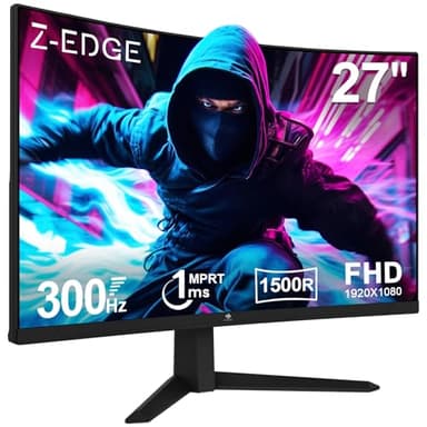 Z-Edge Ecran Pc Gamer Incurvé 27'' 300Hz (DP1.4 * 2), 1ms MPRT, FreeSync, FHD, 240Hz (HDMI2.0 * 2), Moniteur Gaming LED 16:9, Inclinaison Réglable, 1500R VA, 4000:1, VESA 100 * 100mm(DP Câble Inclus)