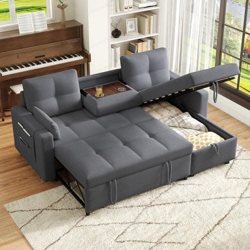 Zubaliya Canapé Convertible en Forme de L,canape lit 2 Places Convertible Gris,canapé 3 Places lit gigogne avec Fonction Couchage,équipé d'un Espace de Rangement