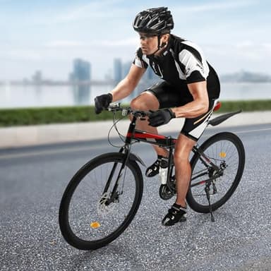Fliuyr VTT 26", 21 vitesses, pliable, hauteur réglable, double frein à disque mécanique, vélo avec porte-bouteille d'eau pour adolescents, adultes, femmes et hommes