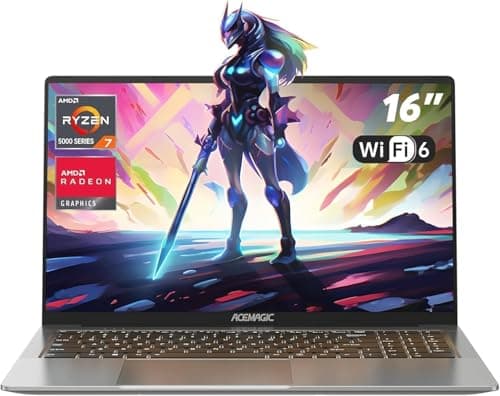ACEMAGIC 16" 2025 Ordinateur Portable AMD Ryzen 7 5700U Huit-Core (8C/16T,4,3 GHz) Boîtier en Métal PC Portables 16 Go RAM DDR4,512Go Soutien Extension 4TB,Clavier Rétroéclairage,WiFi 6,BT5.2,Type C