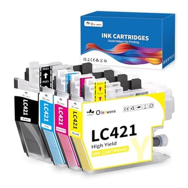 OINKWERE LC421 LC-421 Cartouche d'encre Compatible pour Brother LC421 LC421XL LC421VAL pour Brother DCP-J1050DW DCP-J1140DW MFC-J1010DW (LC421 Noir, Cyan, Magenta, Jaune, 4-Pack)