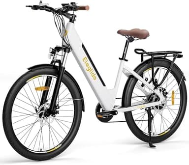Eleglide Vélos électriques T1 Step-Thru, Vélo électrique de 27,5 Pouces,Batterie 36V 12,5Ah, écran LCD,7 Vitesses, E-Bike Urbain pour Adulte Homme Femme, VTC (Blanc)