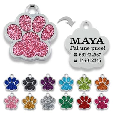 ibera gifts - Medaille Chien Avec Gravure Forme Patte 27 x 29 mm En Métal Allié Pour Petits Et Moyens Chiens Et Chats - Médaille Chien Gravée Personnalisée Durable (Rose)