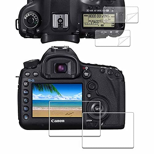 iDaPro [2Pcs Protection d'Ecran pour Canon EOS 5D Mark IV / 5D Mark III+[2Pcs] PET Protecteur d'écran du supérieur,Verre Trempé,Dureté 9H,Anti-rayure,Sans Bulle,Anti-empreinte,Installation Facile