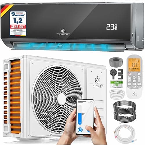 KESSER® Climatisation SET réversible - Climatiseur avec fonction WiFi/Application - Refroidissement A++/ Chauffage A+, Fluide réfrigérant R32 - Écran LCD, Split 12000 BTU/h / 3400 Watt - Anthrazit