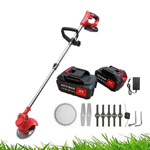Coupe Bbordure sans Fil avec 2 Batteries 42TV, Tête Orientable à 90°, Poignée Réglable, Tube Télescopique, pour L'élagage du Jardin