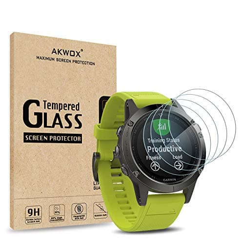 AKWOX [Lot de 4 Verre Trempé Garmin Fenix 5, [0.3mm] Film de Protection d'Écran Anti Rayures Film Protecteur en Verre trempé pour Fenix 5