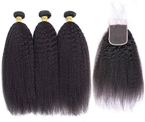 BLISSHAIR 9A Tissage Bresilien Yaki avec Closure Naturel Meches Bresiliennes Kinkycurly Hair Brésilienne Naturels for Femme (888+8)