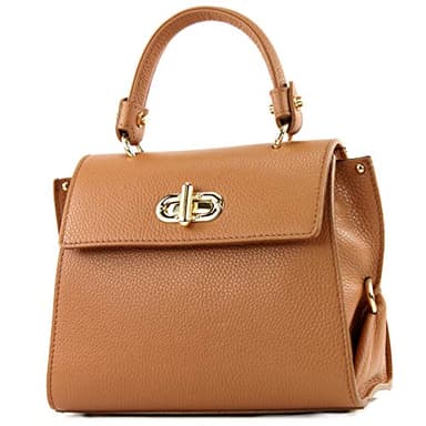 modamoda de - T182 – ital. Petit sac à main en cuir pour femme, camel, s
