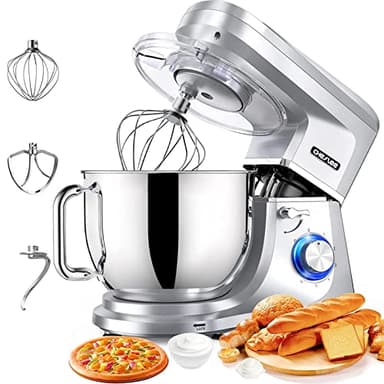 CHeflee Robot Pâtissier 1800W Robot Pétrin Professionnel 7.2 Litres Faible Bruit Robot de Cuisine Multifonction avec Fouet,Batteur,Crochet,Bol d'Acier Inoxydable,6 Vitesses