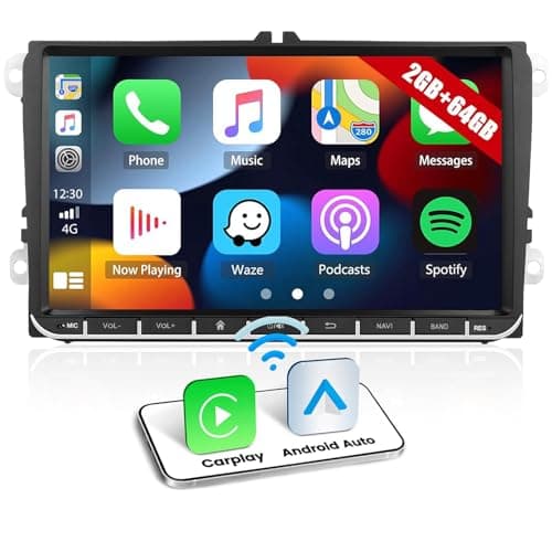 CAMECHO 2+64G Android 13 pour VW Golf 5 Polo Skoda Caddy Autoradio,avec Carplay Android Auto,écran 9 Pouces 2DIN écran avec Bluetooth Mirror Link FM/RDS WiFi SWC et USB