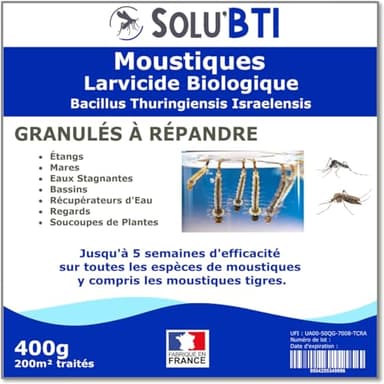 SOLU'BTI - Moustiques - 400 gr de Larvicide Biologique - BTI - Bacillus Thuringiensis