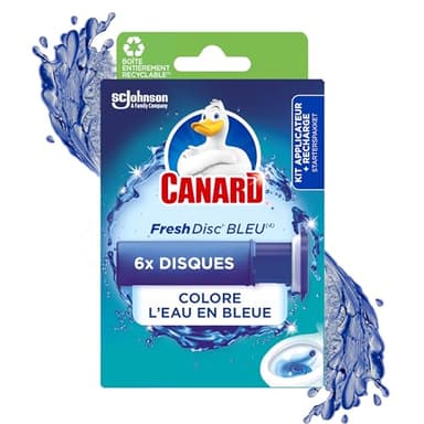 Canard WC Fresh Disc Eau Bleue - Bloc WC Sans Cage Nettoyant - Nettoie à 360° - Colore l'Eau en Bleue - 1 Diffuseur + 1 Recharge