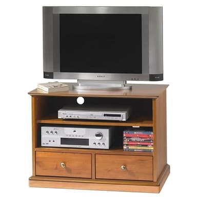 ACTUAL DIFFUSION Meuble TV 32 Pouces Merisier 2 Tiroirs 2 Niches roulettes L 82.4 H 58.7 P 46.5 cm