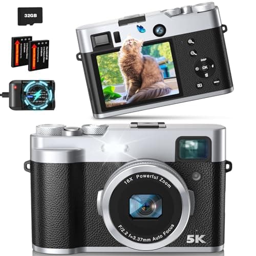 5K Appareil Photo Numérique avec Double Objectif 48MP Caméra Numérique avec Viseur Optique Autofocus Flash Caméra Selfie Compacte avec 32G Carte Chargeur Vlogging Appareil Photo Numérique pour TikTok