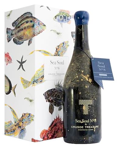 Crusoe Treasure Sea Soul No. 8 - Vin sous marin - Vin rouge - Coffret cadeau 1 bouteille de vin 750ml - Dégustation online gratuite