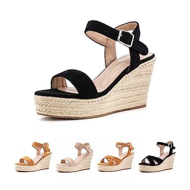 Sandale Femme Espadrilles Femmes Sandales Compensées Été Confortable Sandale Talon Wedge Sandals Plateforme Bout Ouvert Heeled Noires EU 43