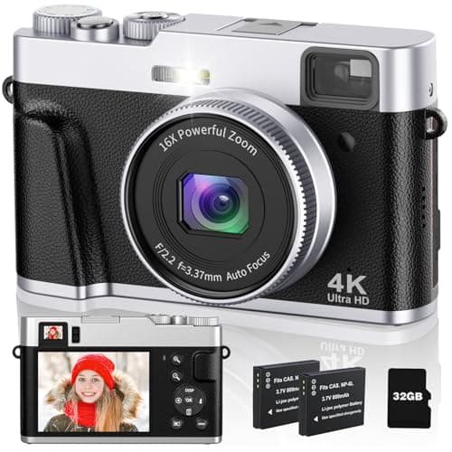 CAMKORY Appareil Photo Numérique 4K 48MP Autofocus Carte 32G Viseur Optique Appareil Photo Compact Zoom 16X Facile à Utiliser Flash Stabilisation Image Leger 2 Batteries Débutant