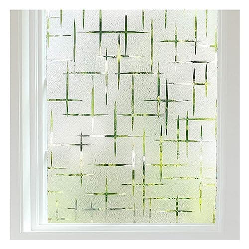 FINNEZ Finnez Fenêtre Film Intimité et Protection Contre la Lumière Décoratif, Autocollant de Fenêtre Aspect Givré Statique pour Bureau à Domicile Salon Cuisine (Motif en Croix) (44.5 × 200 cm)