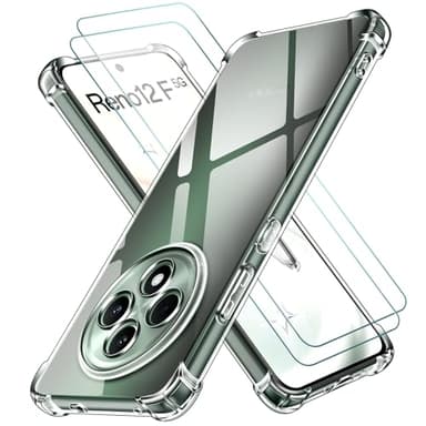 ivoler Coque pour Oppo Reno 12F 4G / 5G / Oppo Reno 12 FS 4G / 5G avec 2 Pièces Verre Trempé, Ultra Transparent Étui de Protection en Silicone Antichoc, Souple TPU Anti-Rayures Bumper Housse