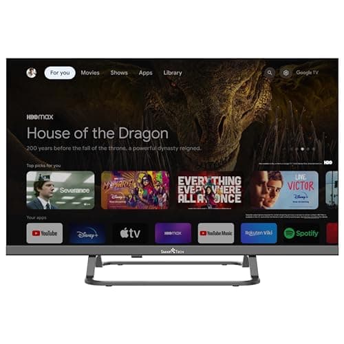 Smart Tech TV LED HD 24" (60 cm) Smart TV Google 24HG01VC Chargeur de véhicule 12v fourni, HDMI, USB, Résolution: 1366 * 768, modèle 2024