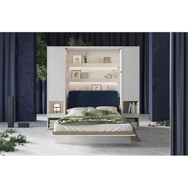 BB Loisir Lenart Armoire Lit Escamotable +2 Placards Tiroir Vertical 140x200 cm Blanc Mat Rabattable Mural Consus