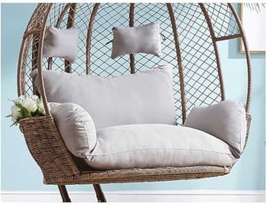 2 Person Suspendu Hamac Oeuf Chaise Coussins Balançoire Panier Suspendu Coussin de Siege avec Oreiller Épaissir Siège de Chaise Rotin Fauteuil Chaise Suspendue d'extérieur pour Deux Personnes