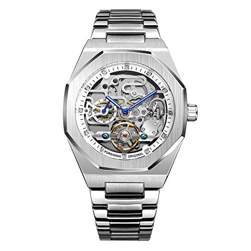 Tourbillon Montre analogique Automatique en Acier Inoxydable pour Homme, Argenté/Blanc