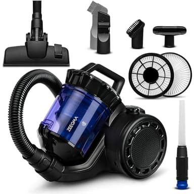 ZEEGMA Zonder Base aspirateur Cyclone sans Sac, 900W, 2,5 litres, Haute Puissance d'aspiration, 2 HEPA H13 et Filtre Lavable bac à poussière, Anti-Allergique