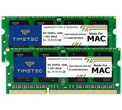Timetec 16Go KIT (2x8Go) Compatible pour Apple DDR3L 1600MHz pour Mac Book Pro(début/Fin 2011,mi 2012), iMac (mi 2011, Fin 2012,début/Fin 2013,Fin 2014,mi 2015),Mac Mini (mi 2011,Fin 2012) RAM Mac