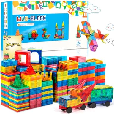 AQXONG 154 Pièces Blocs de Construction Magnétiques Jouets Jouets de Construction Magnétiques Blocs de Construction Éducatifs Jouets Jouets de Construction pour Enfants Convient pour 3+ Enfants